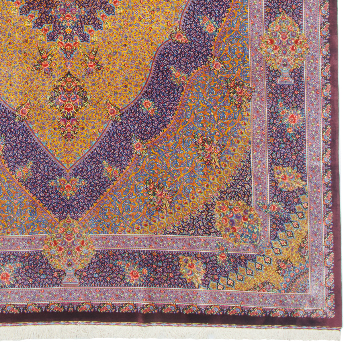 Qom Handmade Carpet by Zabihi, Medallion and Corner, Colorful, 198 × 300 cm — 1016586