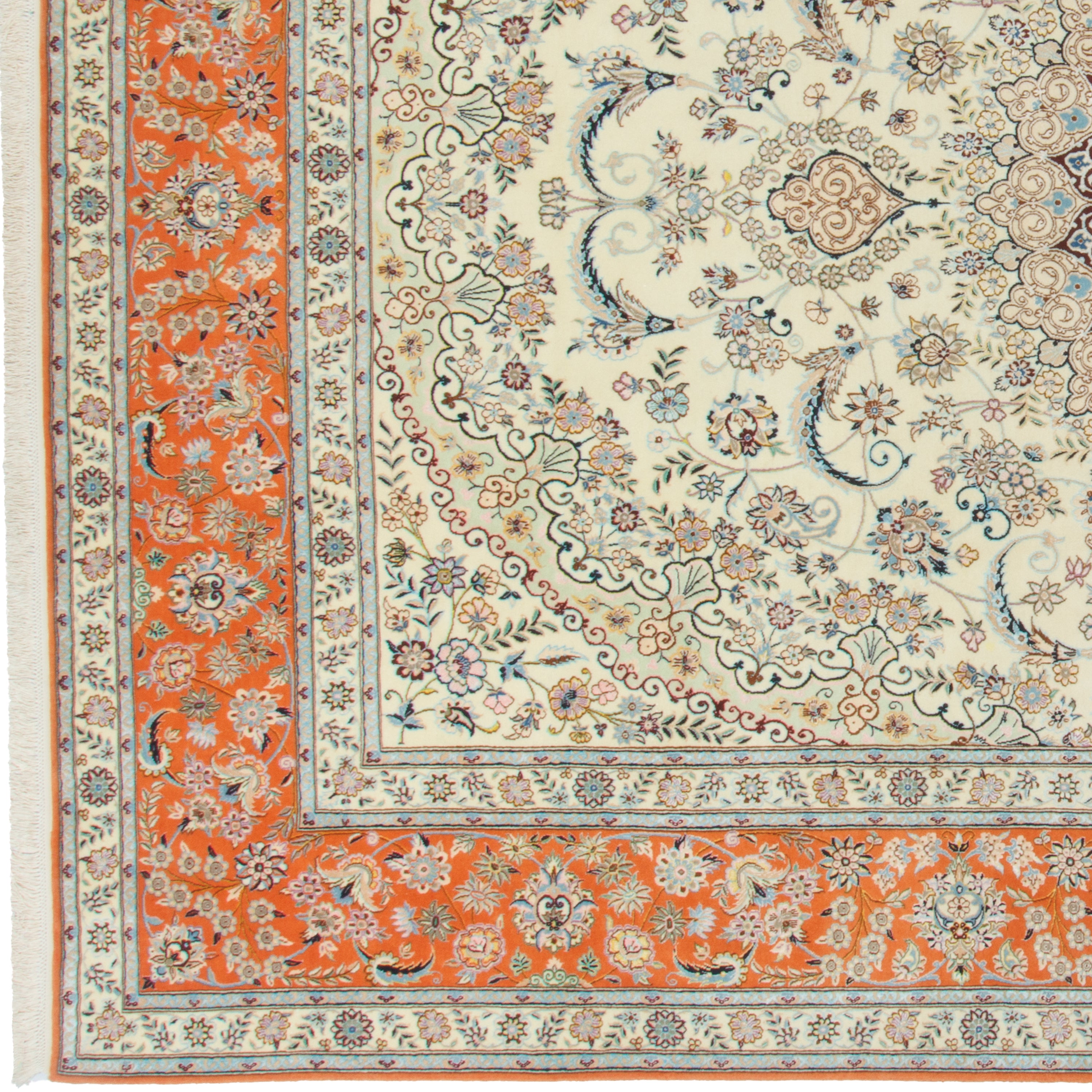 فرش دستباف نایین - لچک ترنج | پرز ابریشم / چله ابریشم | 293 × 405 سانتی‌متر | کد محصول 11100670