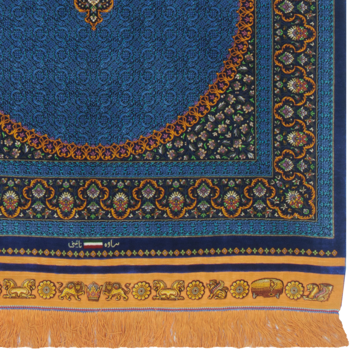 Qom Handmade Carpet by Saveh Naeini, Central Medallion, Silk, Blue, 100 × 153 cm — 1016892