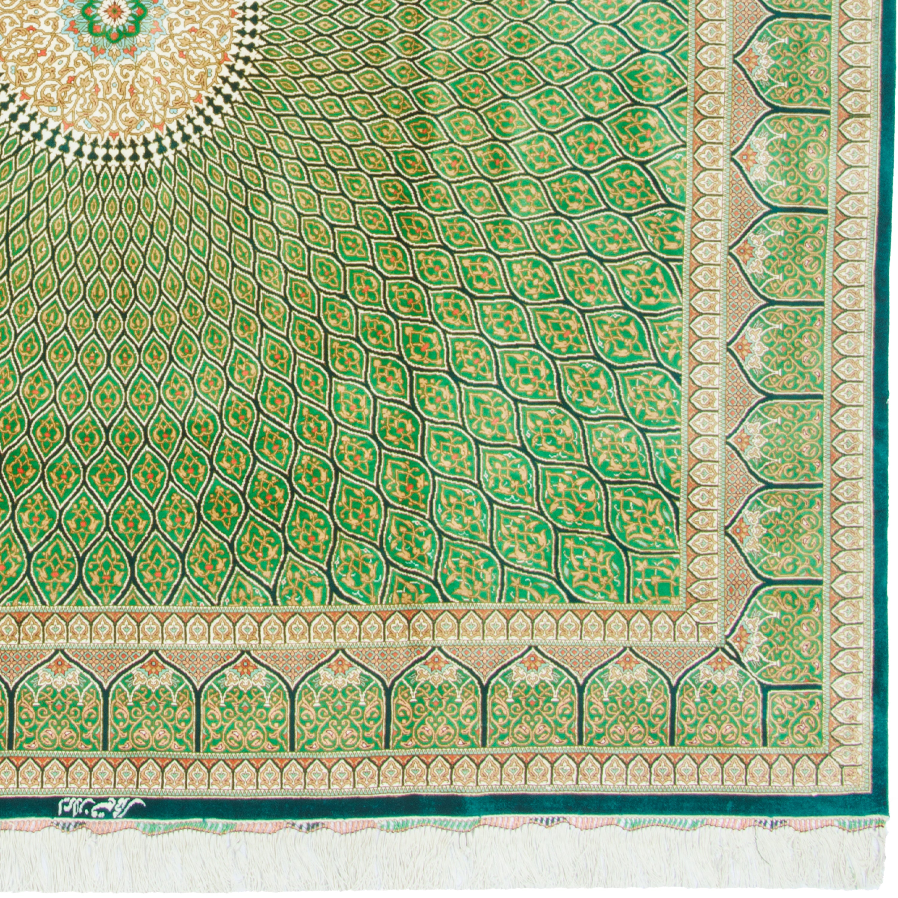 Qom Handmade Carpet — Gonbadi | Full Silk | 200 × 200 cm | SKU 10400547