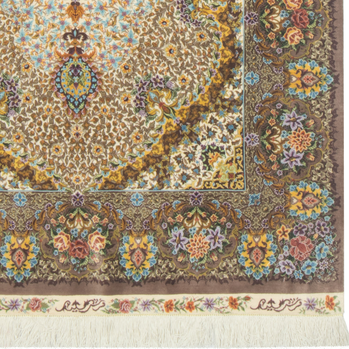 فرش دستباف طرح لچک ترنج تمام ابریشم قم اثر سعید 100 × 161 سانتی‌متر کد 1016845