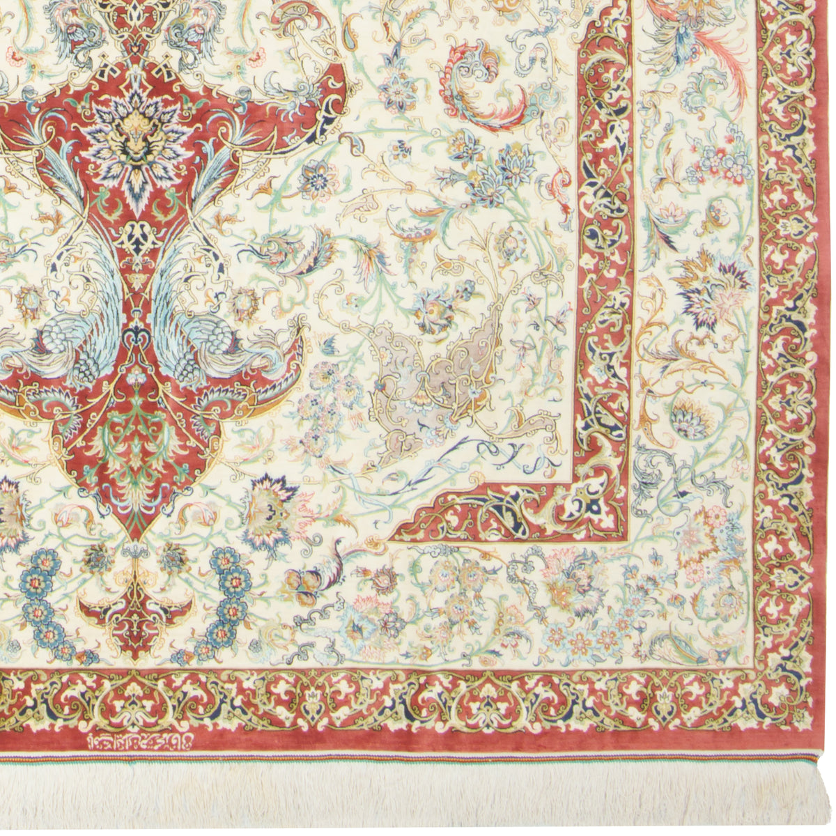 Qom Handmade Carpet by Mohammad Fani, Central Medallion, Silk, Ivory, 200 × 300 cm — 1016934