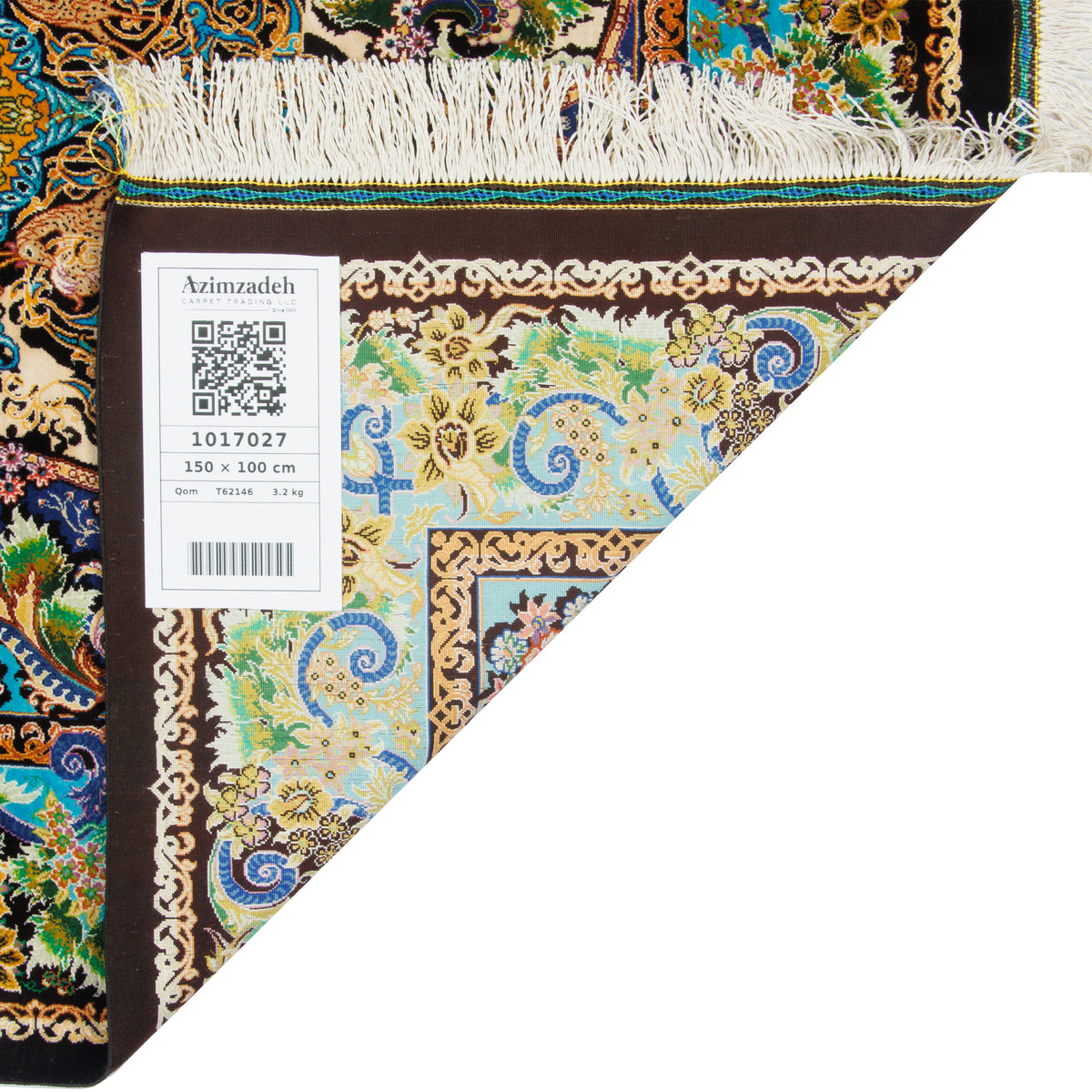 فرش دستباف طرح سراسر تمام ابریشم نخودی قم اثر خوش نژاد 100 × 150 سانتی‌متر کد 1017027