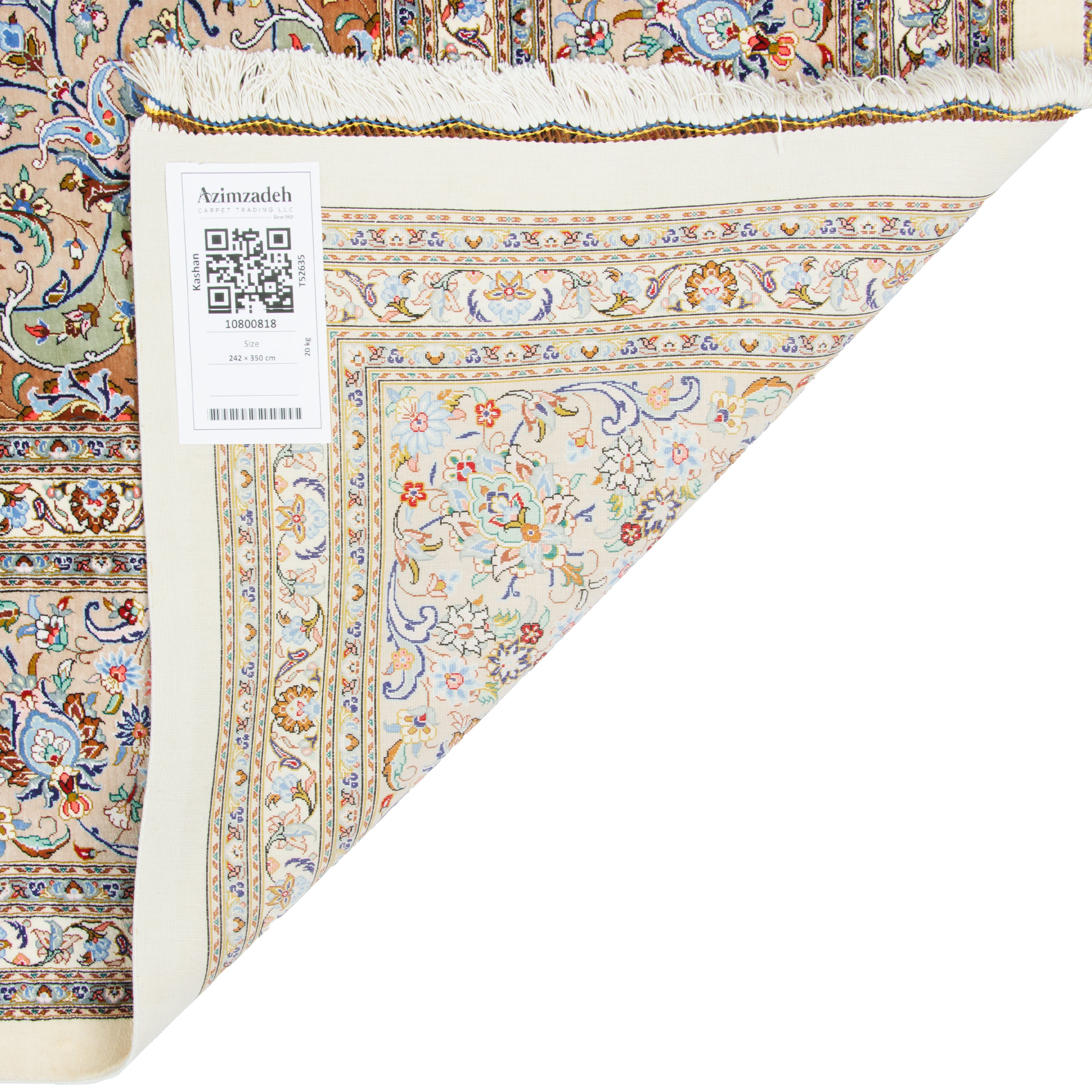 سجادة كاشان يدوية – لشك ترنج | حرير كامل | 242 × 350 سم | رمز المنتج 10800818