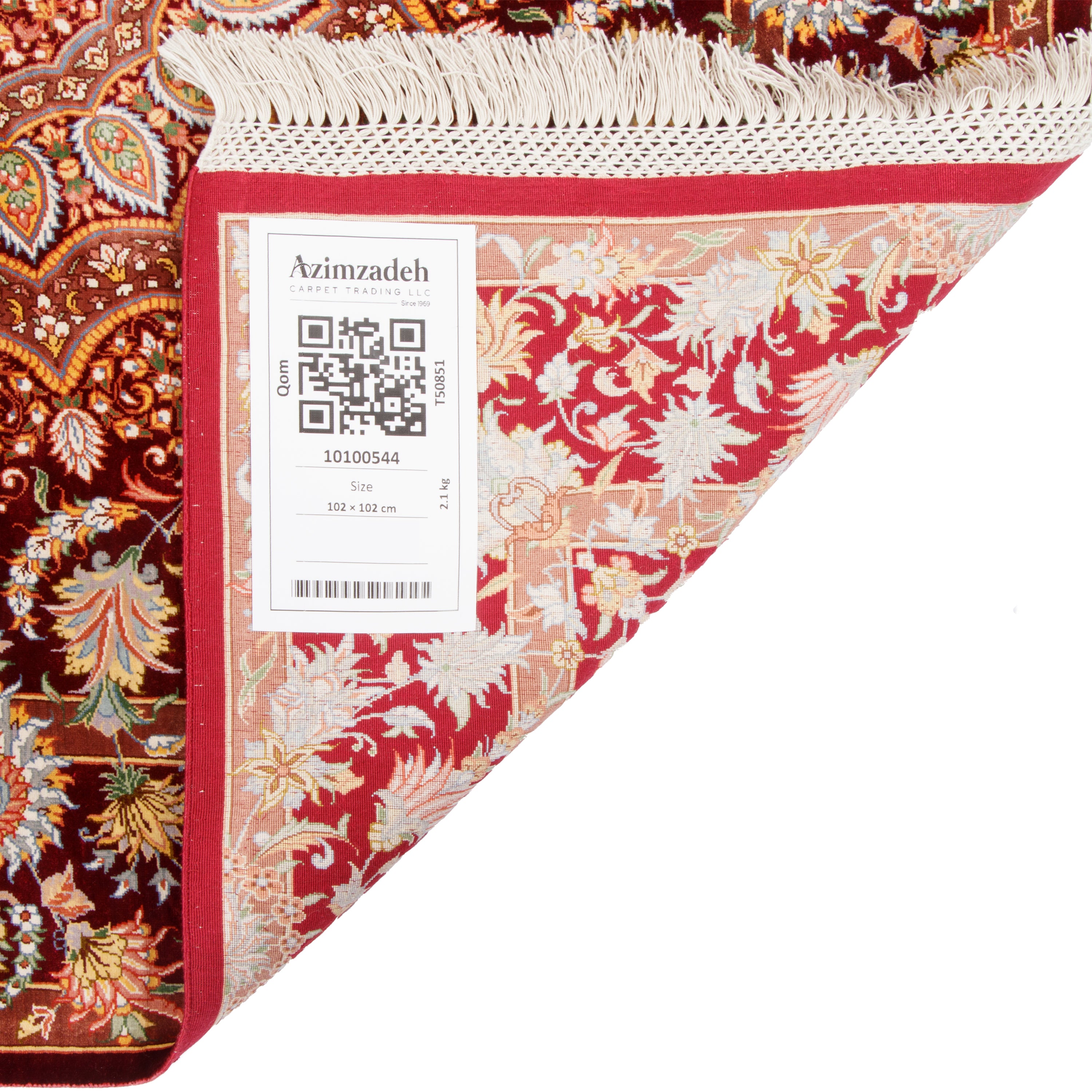 Qom Handmade Carpet — Lachak Toranj | Full Silk | 102 × 102 cm | SKU 10100544
