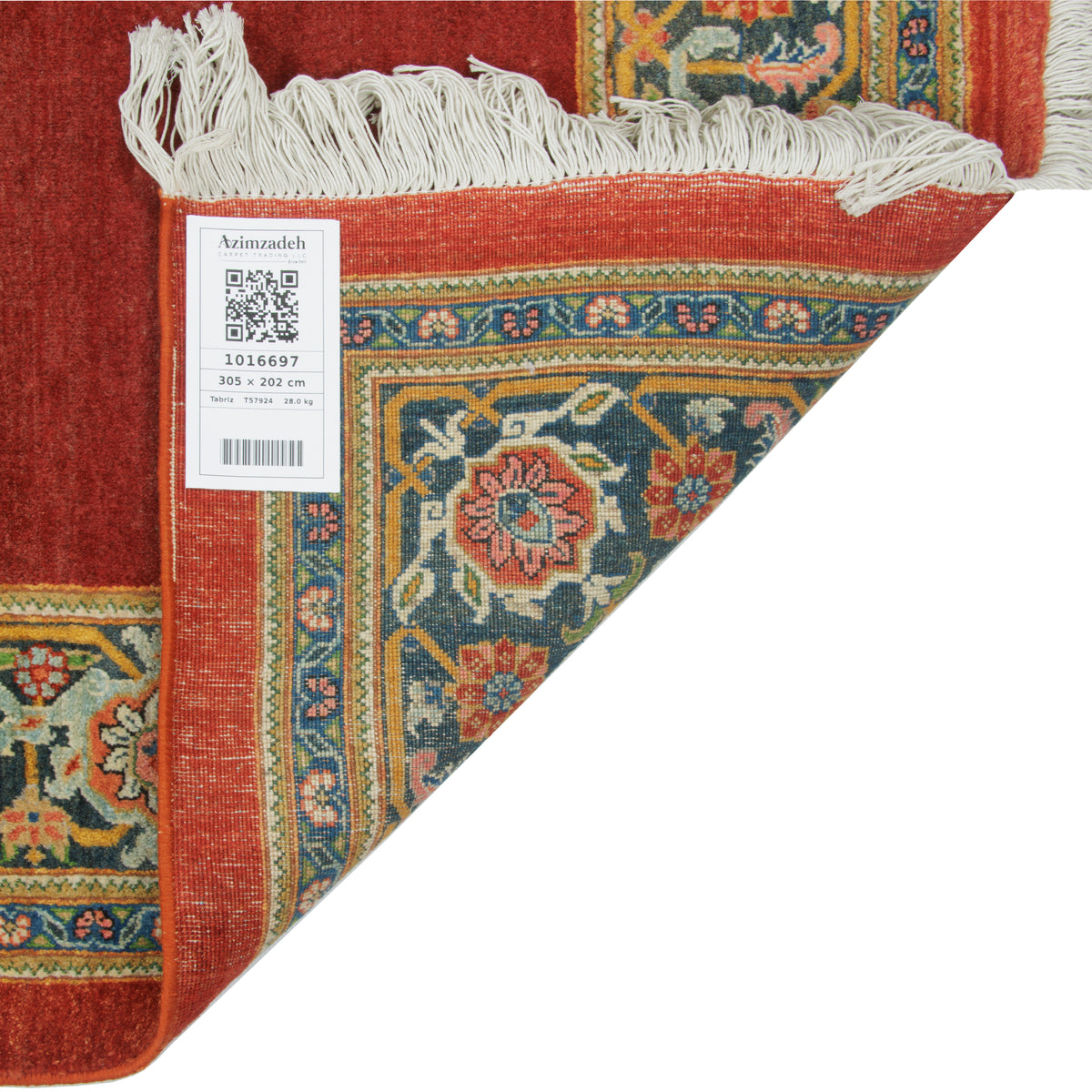 Tabriz Handmade Carpet, Central Medallion, Wool, Lacquer Red, 202 × 305 cm — 1016697