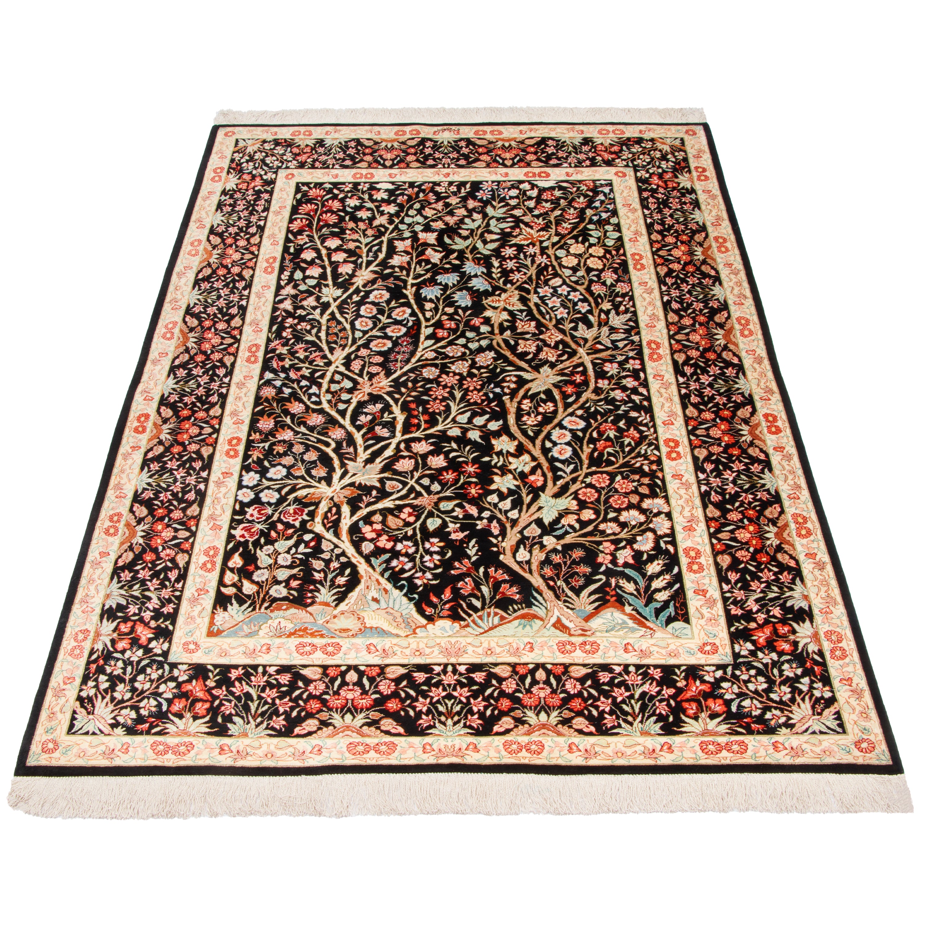 Qom Handmade Carpet — Derakht | Full Silk | 126 × 192 cm | SKU 10200477
