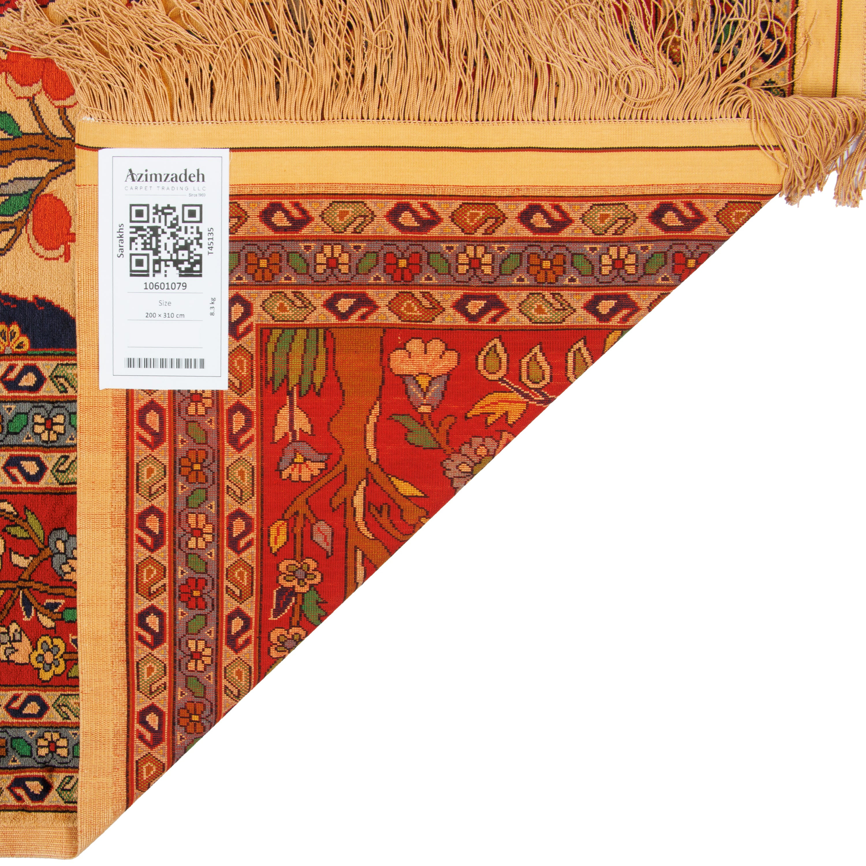 سجادة سرخس يدوية — ساراسار | حرير كامل | 200 × 310 سم | رمز المنتج 10601079