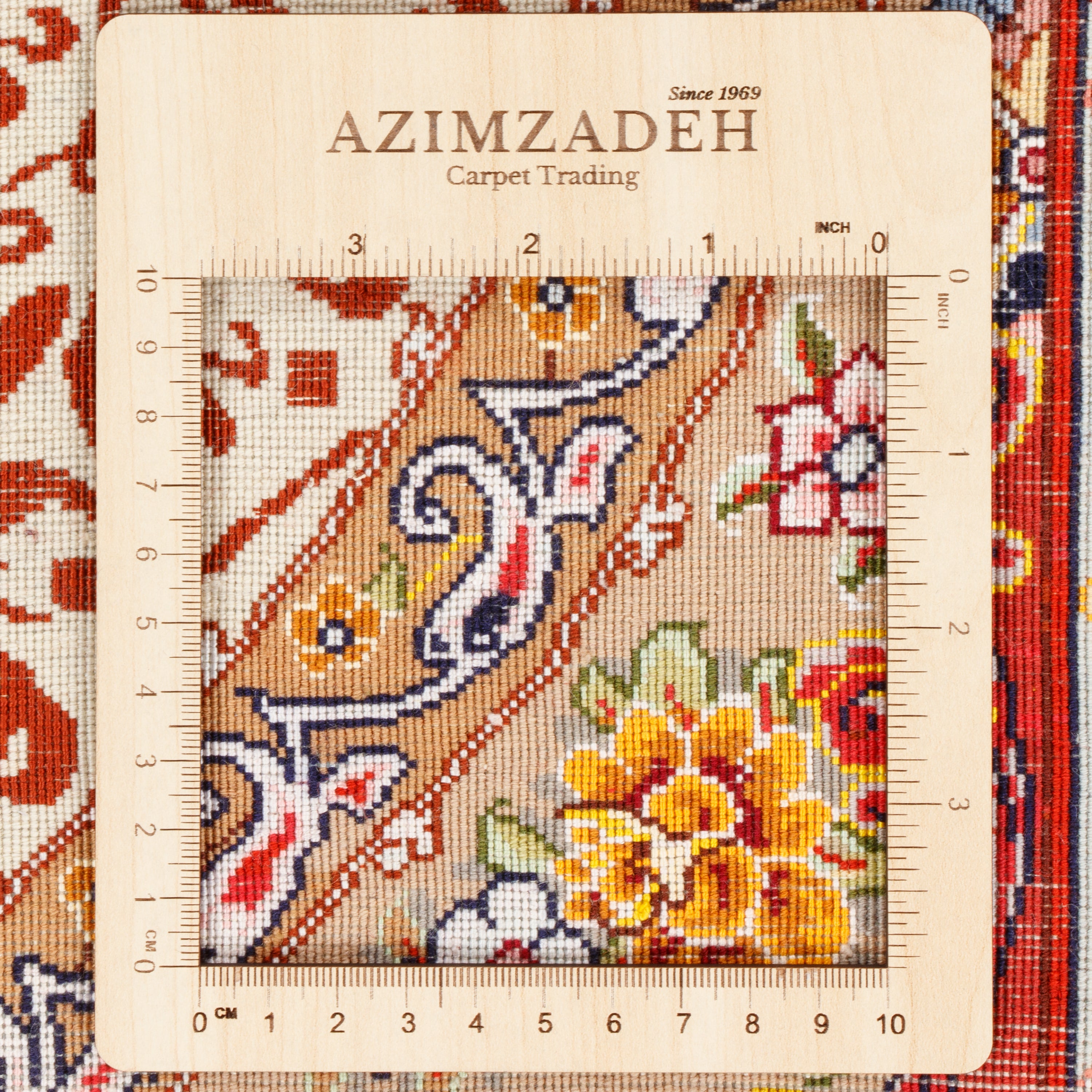 قالی تبریز دستباف تابلوفرش — سرتاسر | پرز ابریشم / چله ابریشم | ۲۲۰ × ۲۹۷ سانتی‌متر | کد کالا ۷۰۶۰۰۵۹۸