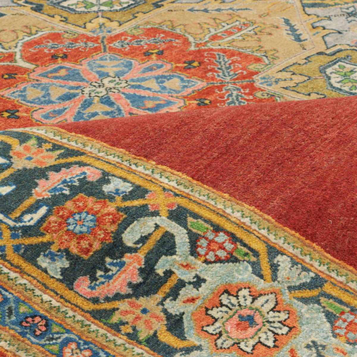Tabriz Handmade Carpet, Central Medallion, Wool, Lacquer Red, 202 × 305 cm — 1016697