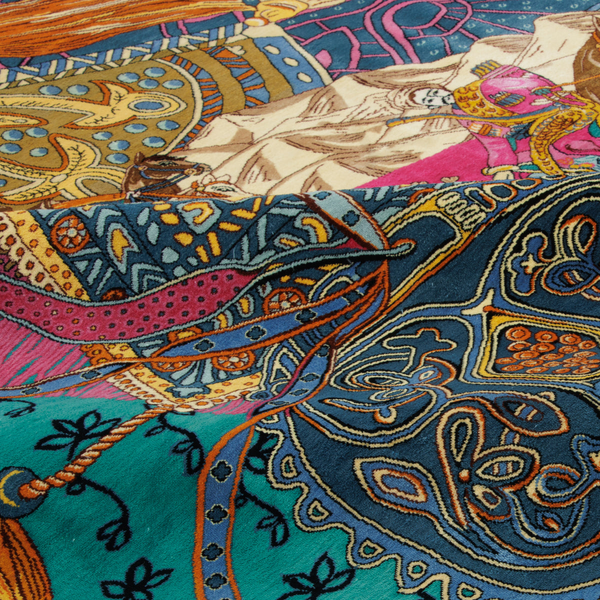 Qom Handmade Carpet by Hosein Kashizadeh, Allover, Silk, Colorful, 202 × 309 cm — 1016541