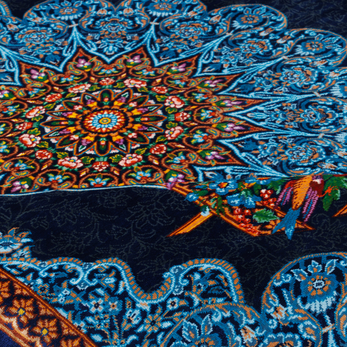 Qom Handmade Carpet by Mousavi, Central Medallion, Silk, Navy Blue, 100 × 150 cm — 1016903