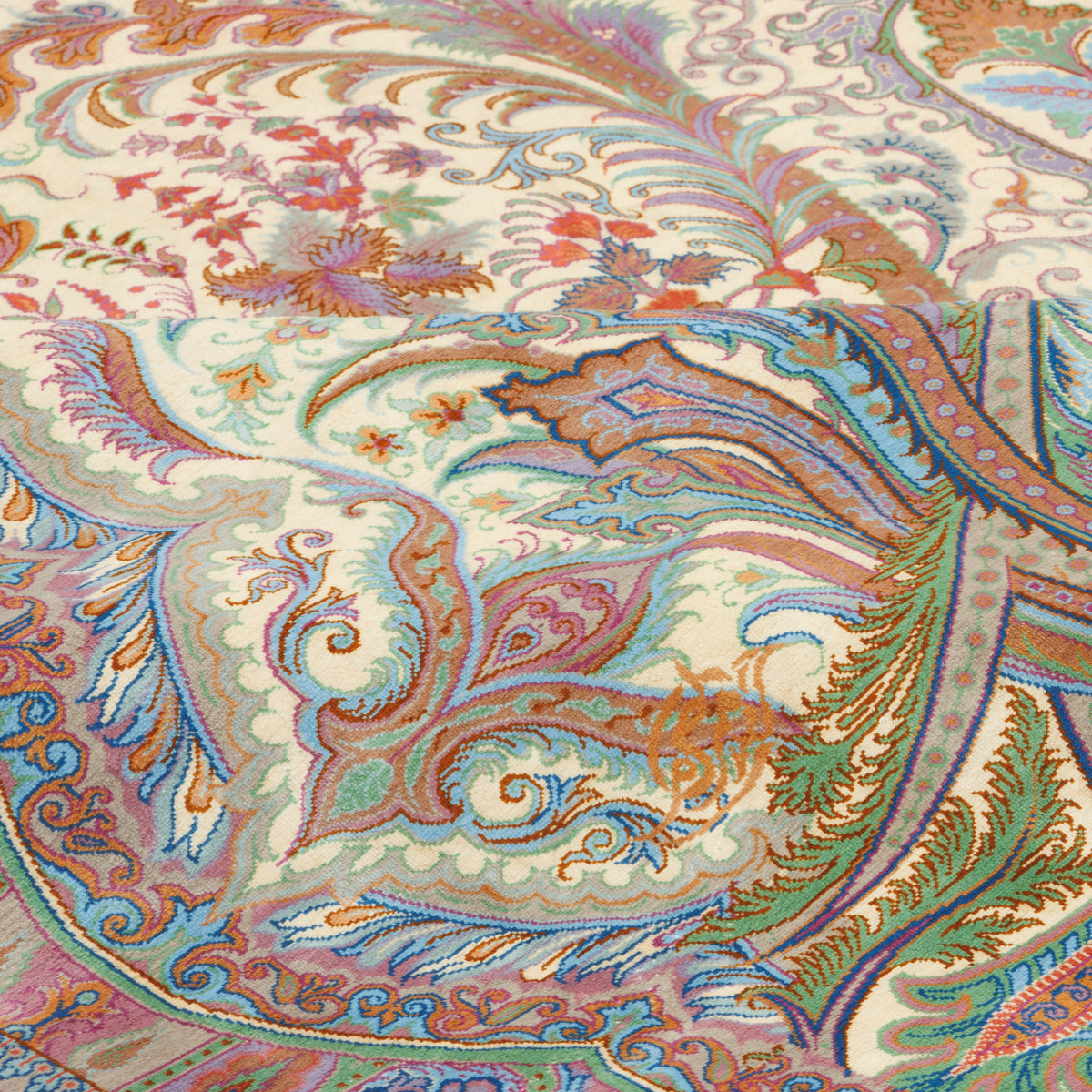 Qom Handmade Carpet by Seyed Morteza Mirmehdi, Allover, Silk, Ivory, 140 × 225 cm — 1016773