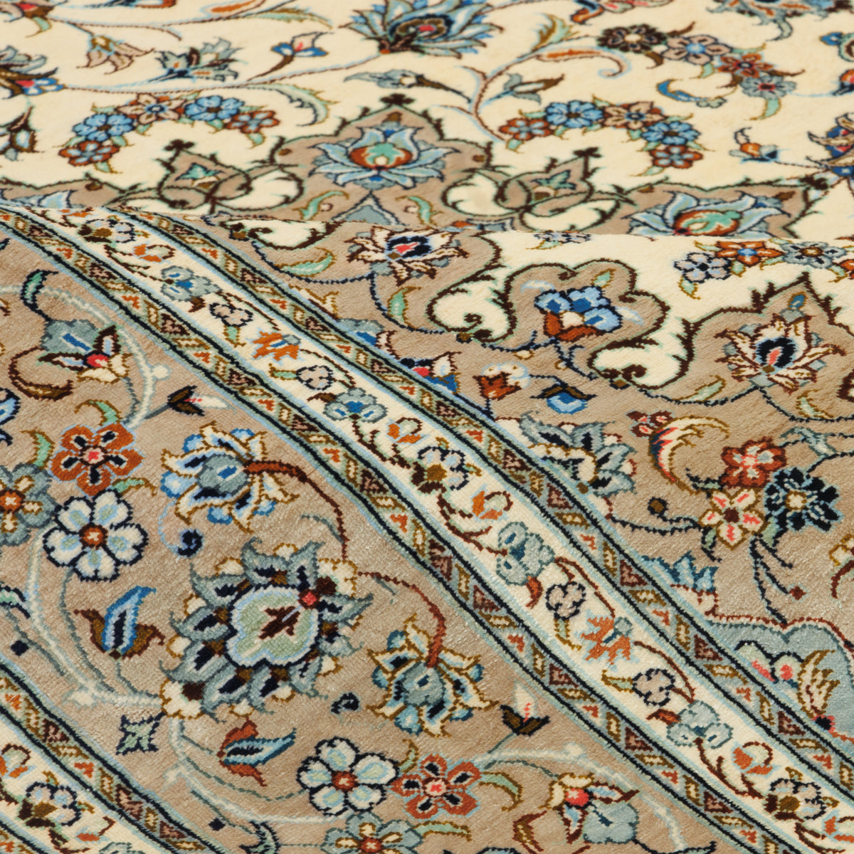 Qom Handmade Carpet by erami, Medallion and Corner, Silk, Ivory, 100 × 153 cm — 1017003