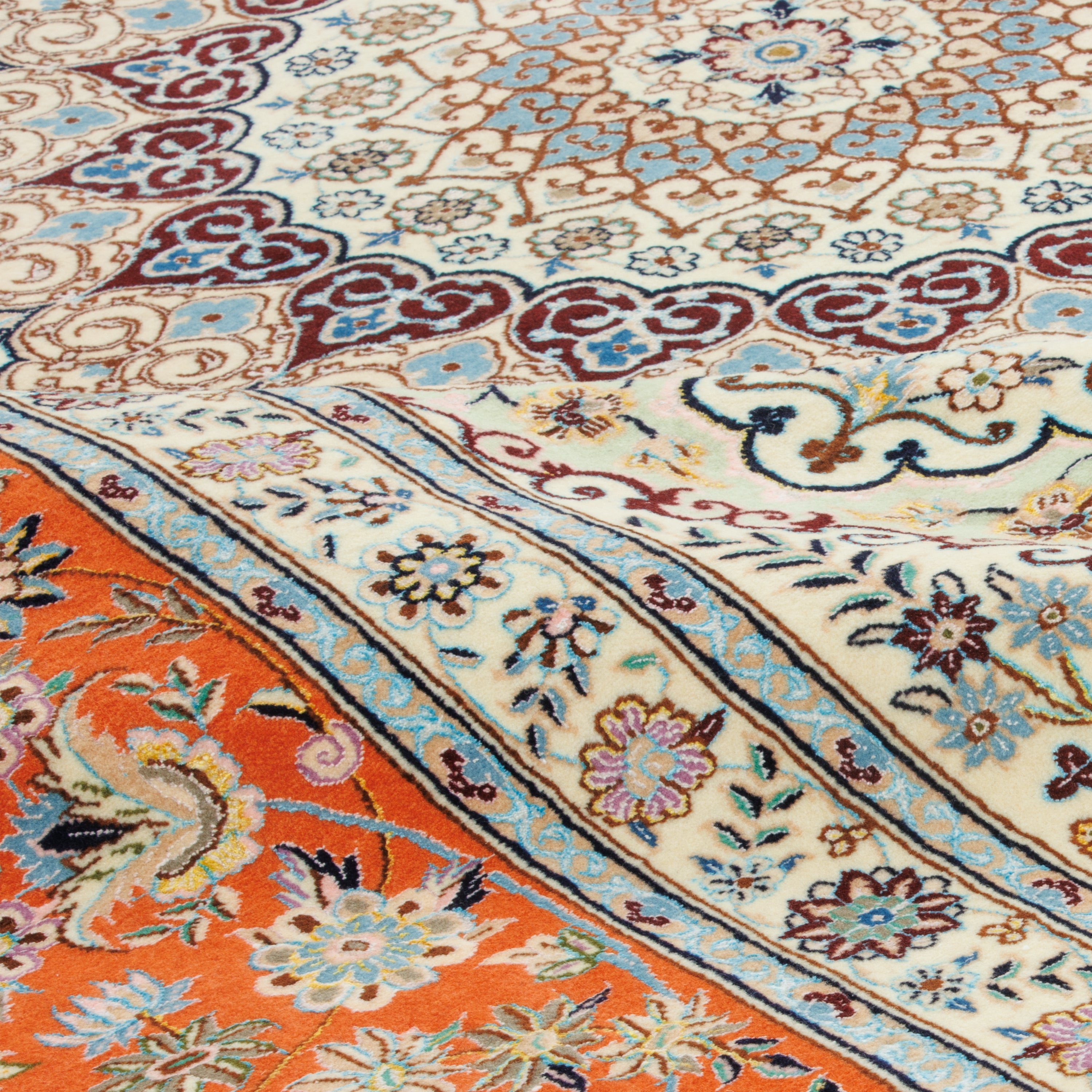 فرش دستباف نایین - لچک ترنج | پرز ابریشم / چله ابریشم | 293 × 405 سانتی‌متر | کد محصول 11100670