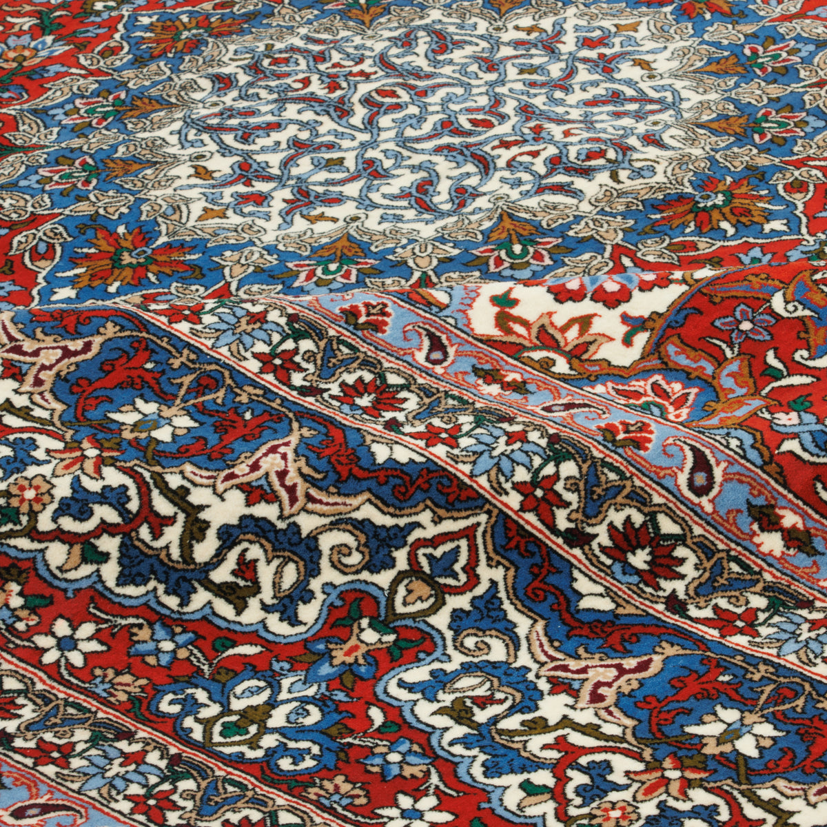 فرش دستباف طرح لچک ترنج پشم چله ابریشم کرم اصفهان 205 × 305 سانتی‌متر کد 1016662
