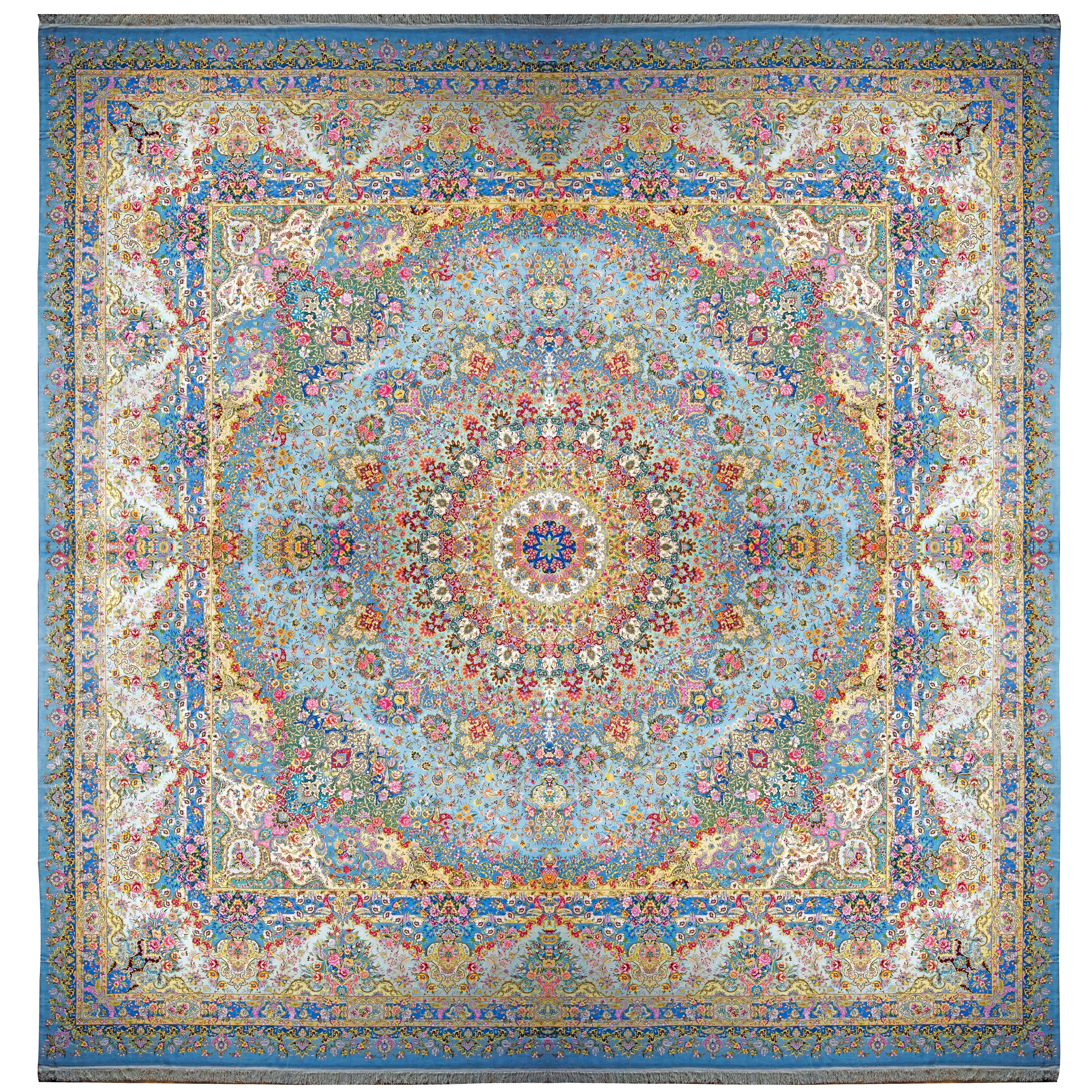 Tabriz Handmade Carpet — Lachak Toranj | Silk Pile / Silk Warp | 1000 × 1000 cm | SKU 110001132
